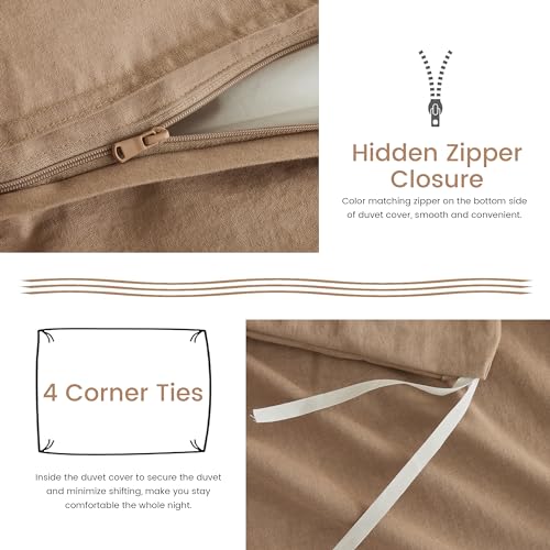 BISELINA French Linen Duvet Cover Set 2pcs with Hidden Zipper Closure Natural Flax Cotton Blend Solid Color Soft Breathable Luxury Farmhouse Bedding - Twin Size, Clay - color: Clay, size: Twin