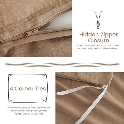 BISELINA French Linen Duvet Cover Set 2pcs with Hidden Zipper Closure Natural Flax Cotton Blend Solid Color Soft Breathable Luxury Farmhouse Bedding - Twin Size, Clay - color: Clay, size: Twin