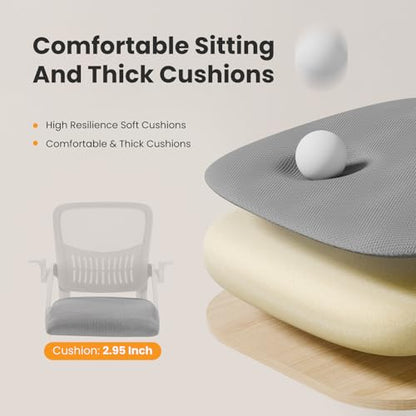 Sweetcrispy Computer Desk Chair, Home Office Chair, Lumbar Support | Flip Up Armrest, Adjustable Height, 360° Swivel Wheels, Ergonomic Mesh Mid-Back, Comfy Arms Bedroom Study - color: Grey, size: 23.22 Inch