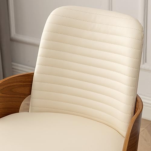 Dining Room Chairs,Mid Century Modern Kitchen Chair,Upholstered Faux Leather Accent Chairs,Metal Legs Wooden Desk Chair,Armless and No Wheels for Kitchen Dining,Beige PU,1PCS - color: Beige Pu, size: 1PCS