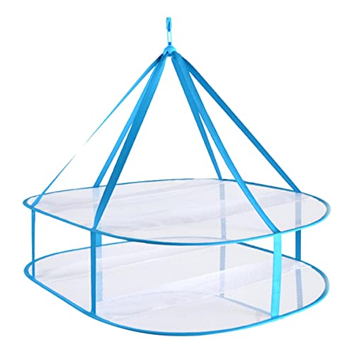 2 Tier Folding Drying Rack, Folding Mesh Clothes Hanging Dryer, Portable Windproof Hanging Laundry Racks with Fixing Band for T-Shirt, Swimsuit, Underwear Outdoor Indoor