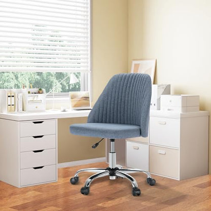Armless Desk Chair with Comfortable Fabric Cover,Modern Home Office Chairs with Swivel Wheels for Computer Task Chairs Cute Vanity Chairs Adjustable Height for Living Room,Bed Room,Conference Office - color: Blue