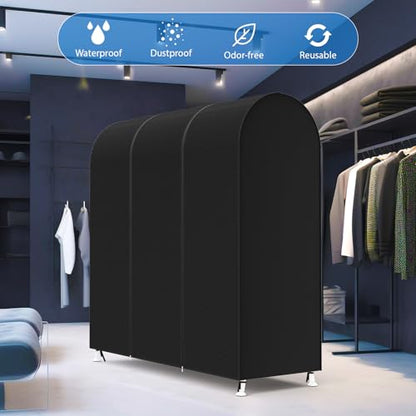 Zilink Garment Rack Cover Clothes Rack Cover Wardrobe Cover 60in, Black | Dustproof, Breathable, 2 Durable Zippers, Garment Bags Protector for Garment Rack (Rack Not Included) - size: 60"L x 20"W x 60"H - Black
