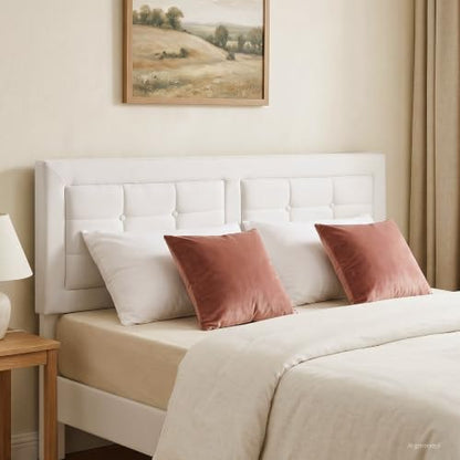 VECELO Full Size Bed Frame, Adjustable Upholstered Button Tufted Headboard, Heavy-Duty Bedframe with Wood Slats Support, No Box Spring Needed, Linen & White - color: Linen & White, size: Full, style: Bed Frame