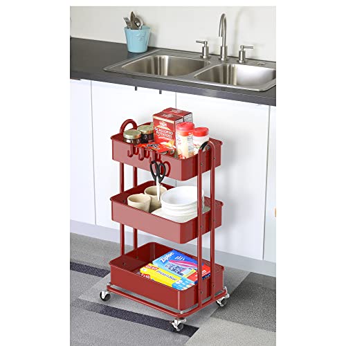 Simple Houseware 3-Tier Heavy Duty Metal Utility Rolling Cart, Red - color: Red