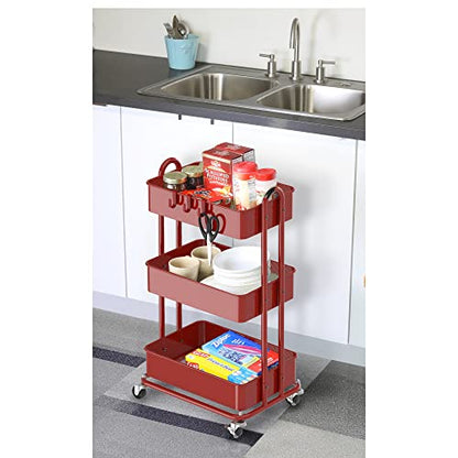 Simple Houseware 3-Tier Heavy Duty Metal Utility Rolling Cart, Red - color: Red