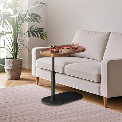Adjustable Height C Shaped Side Table, Couch Tables That Slide Under, C Side Table Raised Edge, 360°Swivel C Shaped End Table, Small Coffee C Table, End Table for Sofa/Bed/Bathtub - color: Walnut