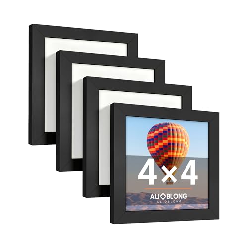 4x4 Picture Frame, Wall Mount or Tabletop Photo Frames with Engineered Wood, Black 4 Pack - color: Black, size: 4x4-4PK