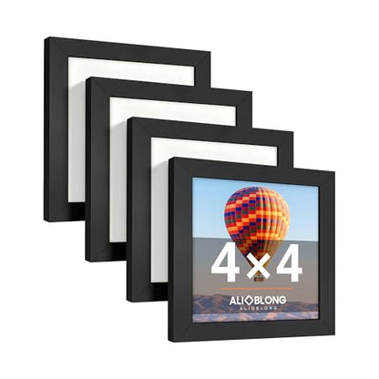 4x4 Picture Frame, Wall Mount or Tabletop Photo Frames with Engineered Wood, Black 4 Pack - color: Black, size: 4x4-4PK