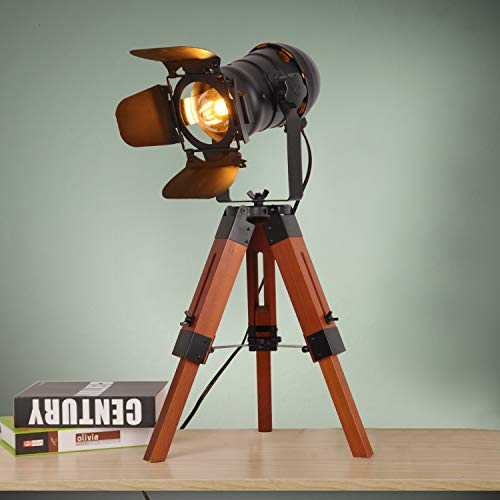 Decoluce Industrial Tripod Floor Table Lamp Vintage Wood Cinema Searchlight Standing Lighting Fixtures Nautical Spotlight Decorations-Not Include E26 Bulbs (Cinema) - size: Small Camera