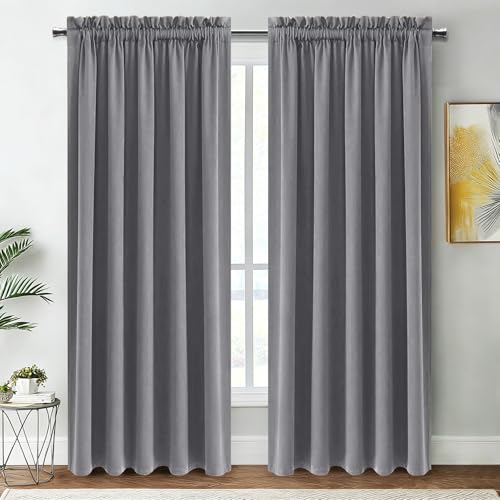 DWCN Wide Blackout Curtains for Bedroom Living Room 60 x 84 Inch Long Grey | 2 Panels Set, Room Darkening, Thermal Insulated, Light Blocking, Rod Pocket Drapes, Noise Reducing Window Treatments - color: Grey, size: 60"W x 84"L (Pack of 2)