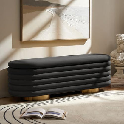 HULALA HOME Velvet Storage Bench, Large Upholstered Ottoman Bench with Button Tufted Design for Living Room, Bedroom, Entryway, or Window, Black - color: Black