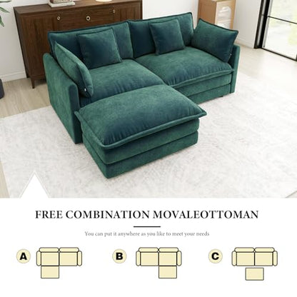 76.7” Oversized Green Loveseat Sofa, 2 Seater Large Sectional Couches for Living Room, Chenille Fabric Modular Sectional Sofa with 1 Ottoman, Deep Seat Home Sofas Set, Love Seat Couches - color: Green, size: 2 Seater + 1 Ottoman