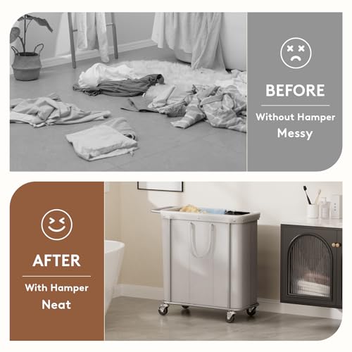 Lifewit 200L Rolling Laundry Basket with Steel Frame, Removable Bag, Silver Gray - color: Silver Gray, size: 200L