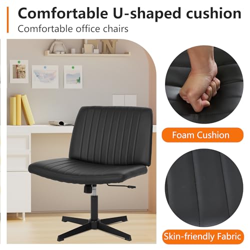FDW | Criss Cross Chair Without Wheels | Black | Armless Desk Chair | With Wide Seat, 360 Swivel, Height Adjustable & Stable Metal Base | for Office, Home Office, Vanity Seating | Pack of 1 - color: Black, style: Without Wheels