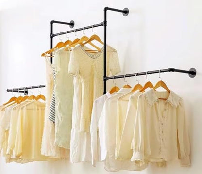 Industrial Pipe Clothing Rack, Wall Garment Rack, Hanging Clothes Rod | Pipe Clothes Rails, Multi-Purpose, Heavy Duty, Space-Saving, Clothes Bar, Organizer, Closet - style: wall clothing rack-3 hanging rods