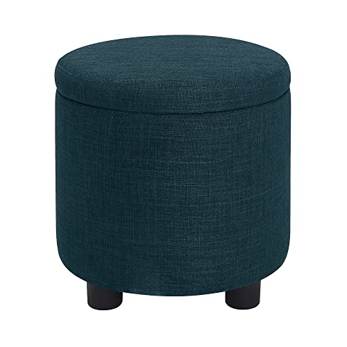 Designs4Comfort Round Accent Storage Ottoman with Reversible Tray Lid - color: Dark Blue Fabric