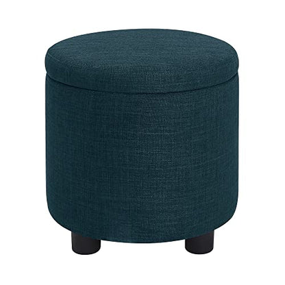Designs4Comfort Round Accent Storage Ottoman with Reversible Tray Lid - color: Dark Blue Fabric