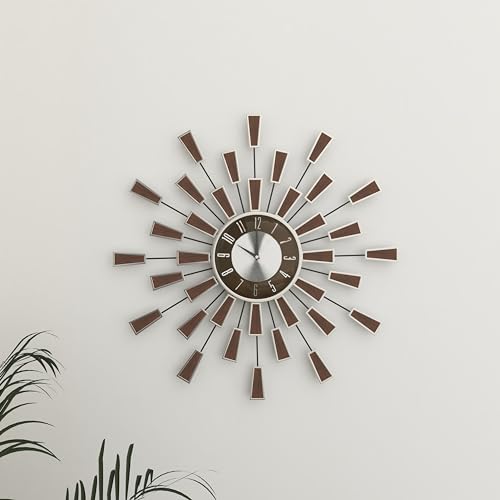deco 79 Metal Starburst Wall Clock, Clock 22" x 3" x 22", Brown | Decorative Starburst Starburst For Home With Silver Accents Kitchen Clock Clock