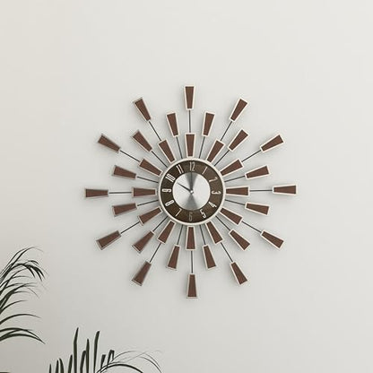 deco 79 Metal Starburst Wall Clock, Clock 22" x 3" x 22", Brown | Decorative Starburst Starburst For Home With Silver Accents Kitchen Clock Clock