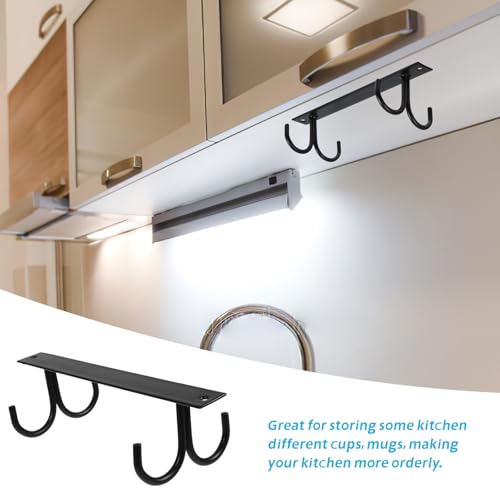 Wakauto Iron Kitchen Mug Rack 4-Hook Hanging Cup Holder Under Cabinet Coffee Mug Organizer with Iron Wire for Kitchen Storage and Cup Draining