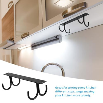 Wakauto Iron Kitchen Mug Rack 4-Hook Hanging Cup Holder Under Cabinet Coffee Mug Organizer with Iron Wire for Kitchen Storage and Cup Draining