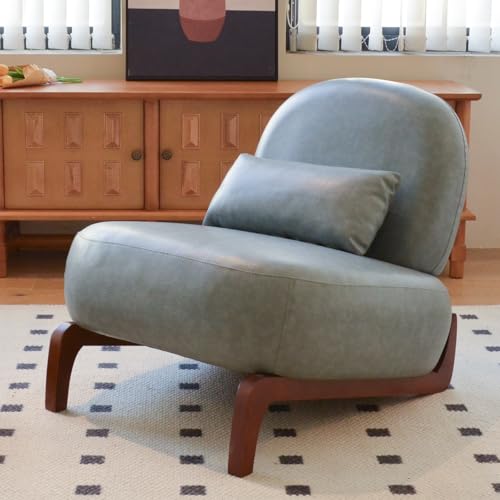 KEIKI Cute Comfy Accent Chair with Solid Wood Legs, Faux Leather Upholstered Single Sofa Chair for Living Room, Bedroom, Balcony, or Waiting Room, Cozy Armless Cloud Chair, Blue - color: Blue
