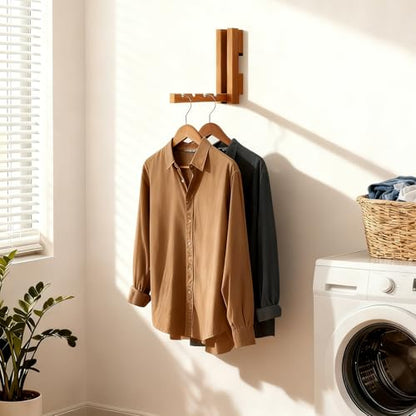 Wood Wall Mounted Clothes Drying Rack, 6 Inch Small Spaces Foldable Clothes Wall Hanging Racks, Wooden Folding Clothes Hanger Racks for Apartments Closet Balconies Laundry Room, Bedroom, Living Room