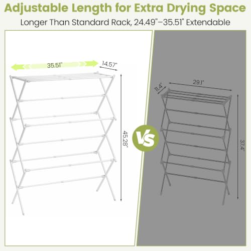 Oversized Clothes Drying Rack, 45.28" H × 14.57" D | Foldable & Extendable, Adjustable Size (24.49"-35.51"L), Space-Saving, Rust-Resistant Frame, Indoor/Outdoor Use, Grey White - color: Grey White, size: Large