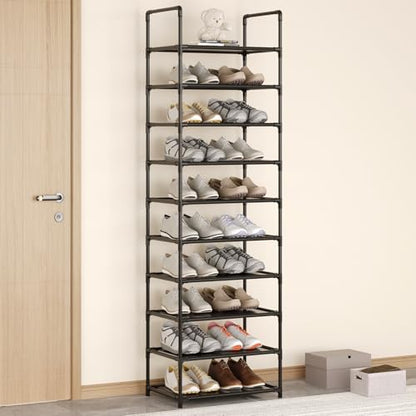 10-Tier Tall Shoe Rack,Large Sturdy Shoe Shelf Organizer, Non-Woven Fabric Narrow Free Standing Shoe Racks for Entryway, Hallway and Closet (Black) - size: 10-Black