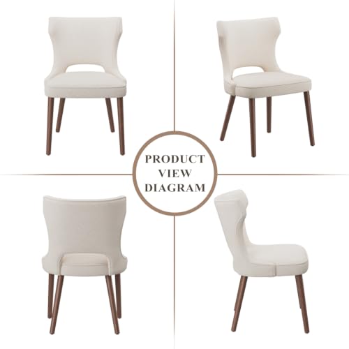 Wooden Dining Chairs Set of 6, Mid Century Dining Room Chairs with Solid Wood Legs, Upholstered Fabric Kitchen Chairs with Ergonomic Curved Backrest for Kitchen Dining Room, Beige - color: Beige, size: Set of 6