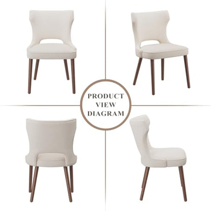 Wooden Dining Chairs Set of 6, Mid Century Dining Room Chairs with Solid Wood Legs, Upholstered Fabric Kitchen Chairs with Ergonomic Curved Backrest for Kitchen Dining Room, Beige - color: Beige, size: Set of 6