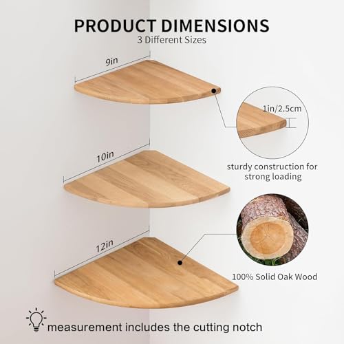 Floating Corner Shelves, Set of 3 Corner Wall Shelves with Cable Hole Soild Wood Wall Storage Display Wall Mounted Shelves for Plants, Photos, Speakers, Living Room, Bedroom, Bathroom, Kitchen - color: Natural, size: 9/10/12/in 3-Pack