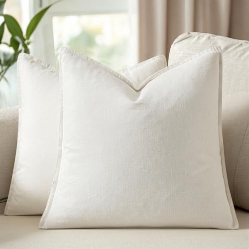 28x28 Inch Linen Solid Euro Throw Pillow Covers Set of 2 Cream White | Decorative Boho Accent Farmhouse Couch Pillowcases, Modern Neutral Home Decor, for Couch Sofa Living Room Bed - color: Cream White, size: 28" x 28" (Pack of 2)
