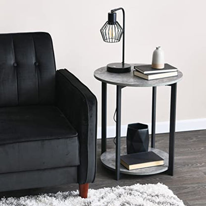 Household Essentials Jamestown Round Side End Table with Storage Shelf Rustic Slate Concrete and Black Metal - color: Slate