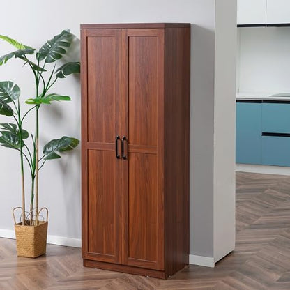 HOMCOM 63" 2-Door Kitchen Pantry 5-Tier Brown | Freestanding Storage Cabinet, Shelving, 2 Adjustable Shelves, for Dining Room - color: Brown
