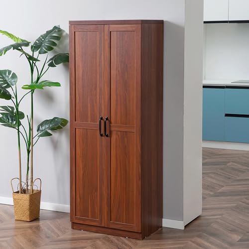 HOMCOM 63" 2-Door Kitchen Pantry 5-Tier Brown | Freestanding Storage Cabinet, Shelving, 2 Adjustable Shelves, for Dining Room - color: Brown