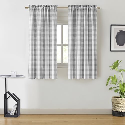 Gray and White Buffalo Plaid Window Curtain 54 Inch Long | Buffalo Check Gingham Curtain Drapes,Farmhouse Rod Pocket Window Treatment for Bedroom Living Room(2 Panels,40"x54",Grey) - color: Gray/White, size: 40"W x 54"L (Pack of 2)