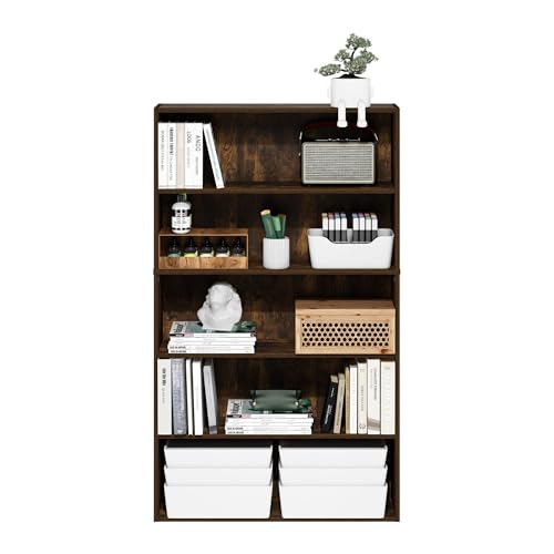Furinno PASIR Book Shelf, 5-Tier Bookshelf, Bookcase with Open Shelf, 9.4 x 31.5 x 52.7, for Living Room, Bedroom, Home Office, Amber Pine - color: Amber Pine, size: 5-Tier