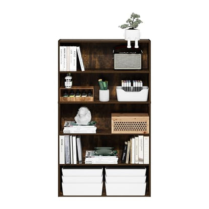 Furinno PASIR Book Shelf, 5-Tier Bookshelf, Bookcase with Open Shelf, 9.4 x 31.5 x 52.7, for Living Room, Bedroom, Home Office, Amber Pine - color: Amber Pine, size: 5-Tier