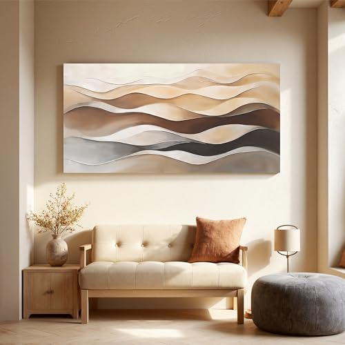 Abstract Canvas Wall Art Decor For Living Room Prints Brown White Aesthetic Wall Decor Painting Wavy Stripes Abstract Art Prints Minimalist Decor Artwork Picture For Bedroom Kitchen Office Bathroom Artwork 20"×40" - color: LAI-11A, size: 40"L x 20"W