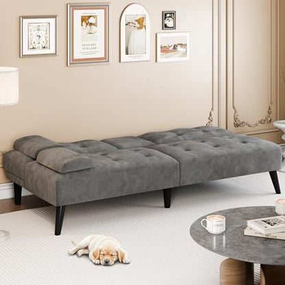64" Futon Sofa Bed, Convertible Loveseat with 2 Cup Holders, Small Couch with 3 Adjustable Angles， Removable Armrests, Sleeper Sofa for Small Space, Dark Grey - color: Dark Grey