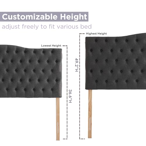 Iroomy Upholstered High Queen Headboard, Button Diamond Tufted Headboard with Adjustable Height and Solid Wood Leg, Linen Fabric Padded Headboards for Queen Size Bed, Mordern Head Board, Dark Grey - color: Dary Grey, size: High Queen