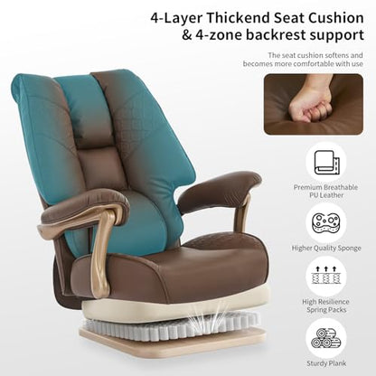 EXCEBET Big and Tall Executive Office Chair with Footrest, 400LBS Capacity Ergonomic High-Back Desk Office Chair with Lumbar Support, Padded Armrests & Thick Cushion, Brown PU Leather Chairs - color: Brown