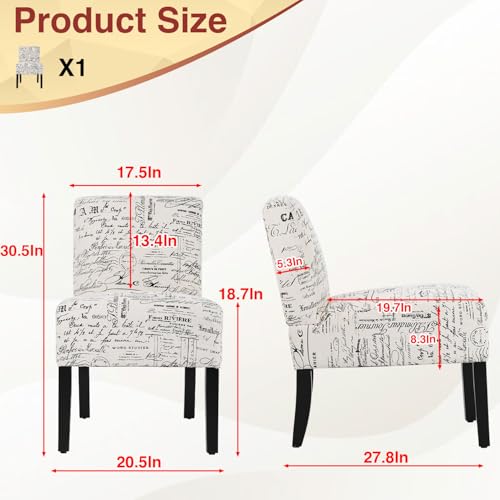 Dopinmin Armless Slipper Chair Accent Chairs, Fabric Mid Century Modern Parsons Chairs, Upholstered Dining Chairs for for Reading Bedroom Dining Room, White - color: White