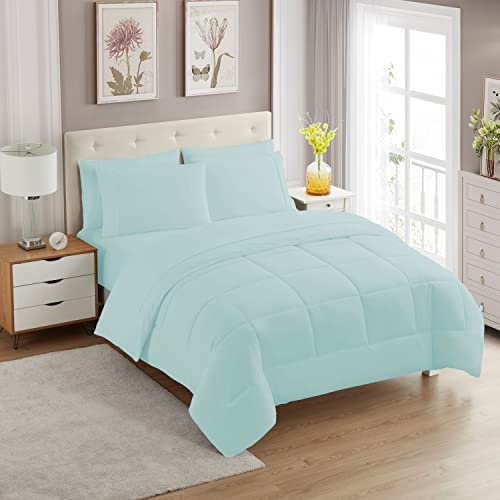 Sweet Home Collection 5 Piece Comforter Set Bag Solid Color All Season Soft Down Alternative Blanket & Luxurious Microfiber Bed Sheets, Aqua, Twin XL - color: Aqua, size: Twin XL