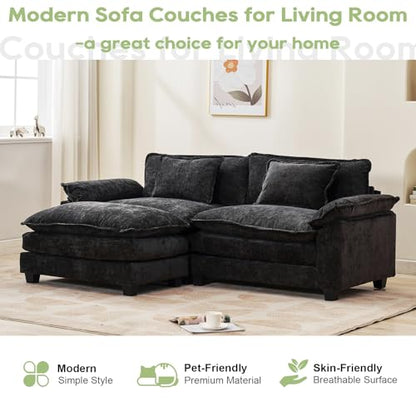 86" Modular Sectional Sofa, Comfy Deep Cloud Couch with Ottoman | L-Shaped Couches for Living Room, Modular Couch, Deep and Wide Seat, Chenille Sofa Sleeper with Throw Pillows, Black - color: Black, size: 86 Inch L