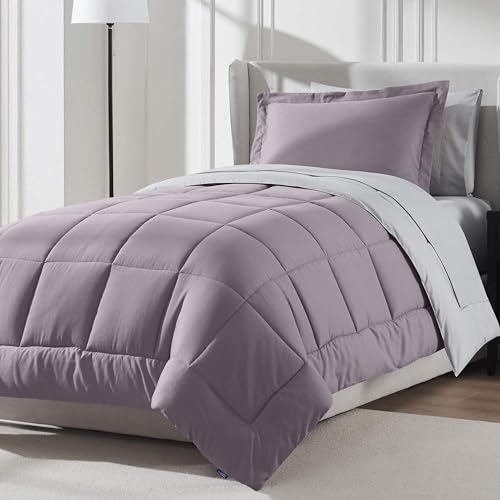 Nestl 5 Piece Twin Comforter Set – Dusty Purple Reversible Bed in a Bag – Complete Twin Size Bedding Set with Sheets, Pillowcase and Sham - color: Dusty Purple, size: Twin