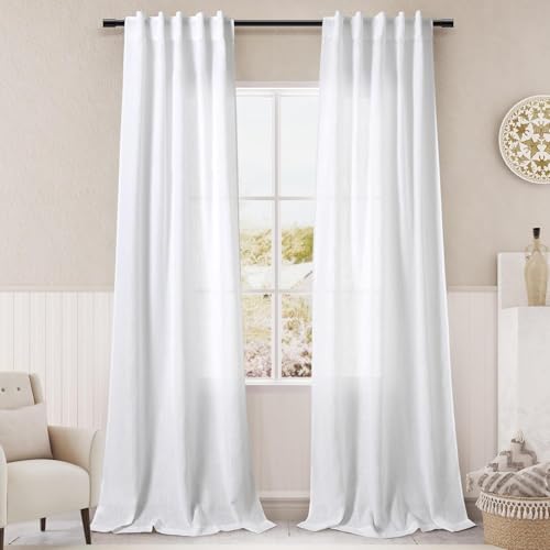 White Linen Curtains for Living Room 84 inches Long 2 Panels Set Pure White Semi Sheer Curtains Back Tab Rod Pocket Modern Farmhouse Decor Elegant Curtains 34 X 84,2 Panels - color: New Purple, size: 34"W x 84"L (Pack of 2)