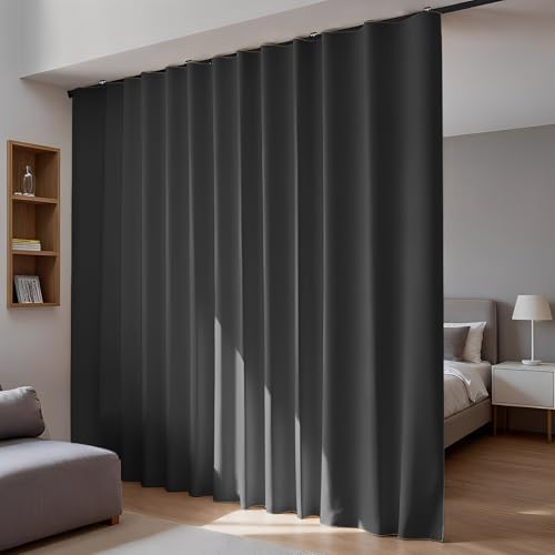 Room Divider Blackout Curtains Flexible Sliding Tracks Sets Ceiling Mounted Rod Window Curtain Privacy Separation for Bedroom Living Rooms,1 Panel Black Drape and Black Track Set-W144xH108 in - color: Black, size: 144"W x 108"L (Pack of 1)